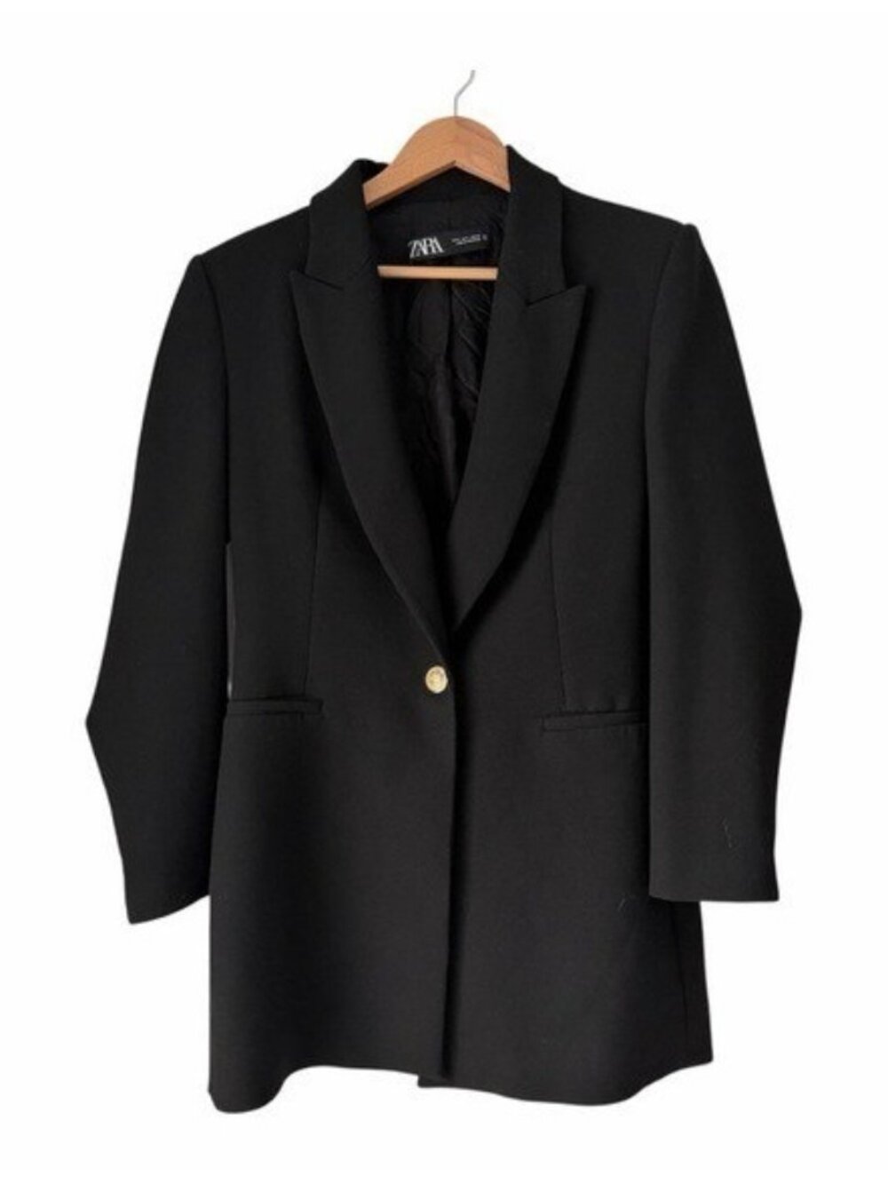 Zara Women's Classic Black One Button Fitted Blazer Size Large